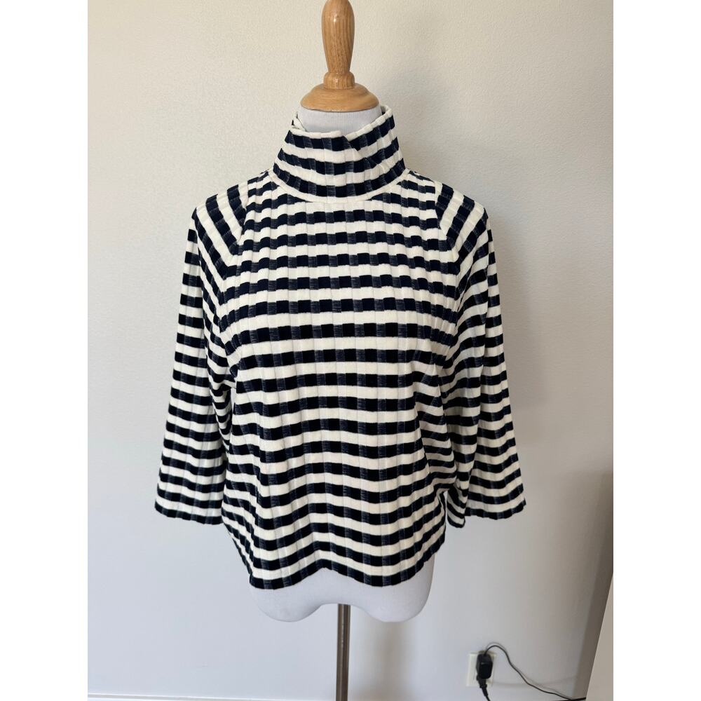 Madewell Texture & Thread Mockneck Top – Navy & Ivory Velvet Stripe Size XS